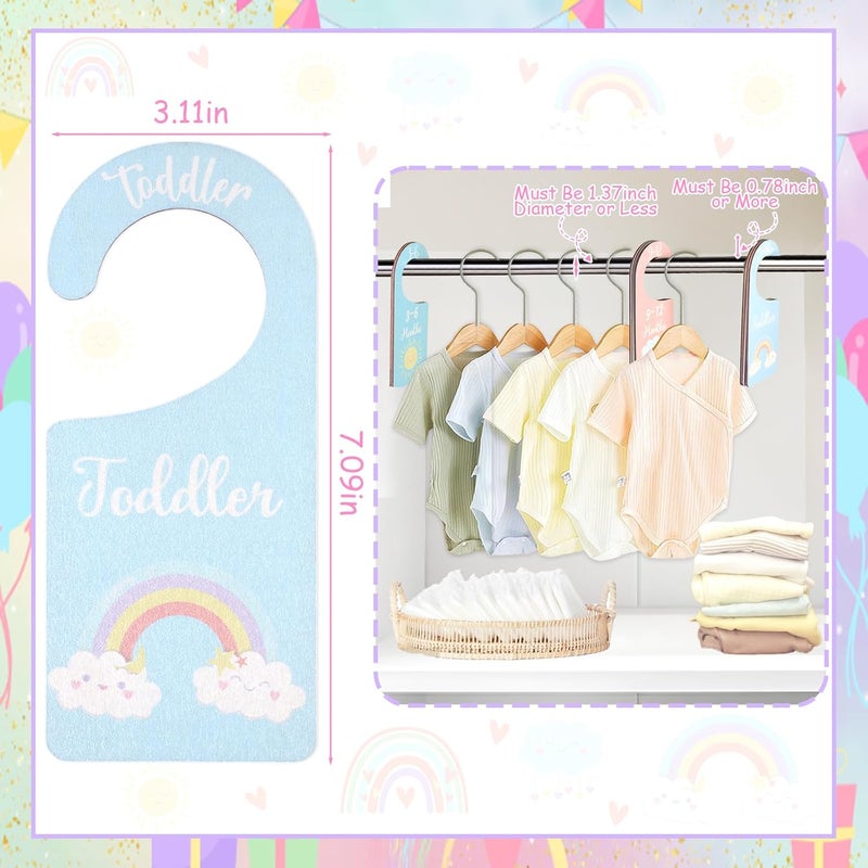 CORNER LACE Baby Closet Dividers 8PCS, Pastel Rainbow Theme Wooden Double-Sided Clothes Size Hanger Organizer from Newborn to Toddler for Nursery Decor Baby Shower Birthday Gift - Image 2